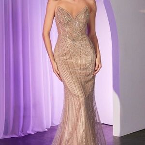 LADIVINE CC416 DRESS in MOCHA GOLD